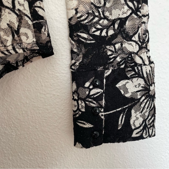 VTG y2k Heart Moon Star Long-Sleeve Mesh Lace Button-Up MEDIUM - Picture 8 of 11